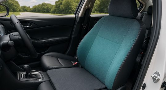 Bilinteriør med treningsmatter, illustrerer holdbarhet i hverdagen.