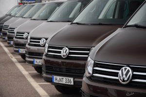 Stockholm, Sweden - June, 25th, 2015: Volkswagen T6 Caravelle stopped on the parking before the test drives at international press launch. Volkswagen T6 is powered by the 2.0-litre diesel engine or 2.0-litre pertol engine. This car is one of the most popular commercial vehicle in Europe.